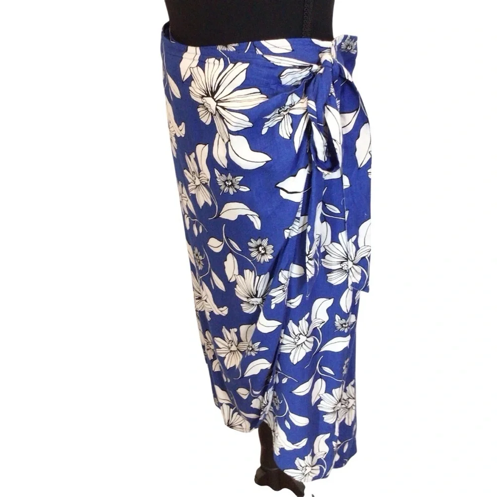 Women's Sonoma Goods For Life Blue Floral Tropical Linen Wrap Skirt Size XS